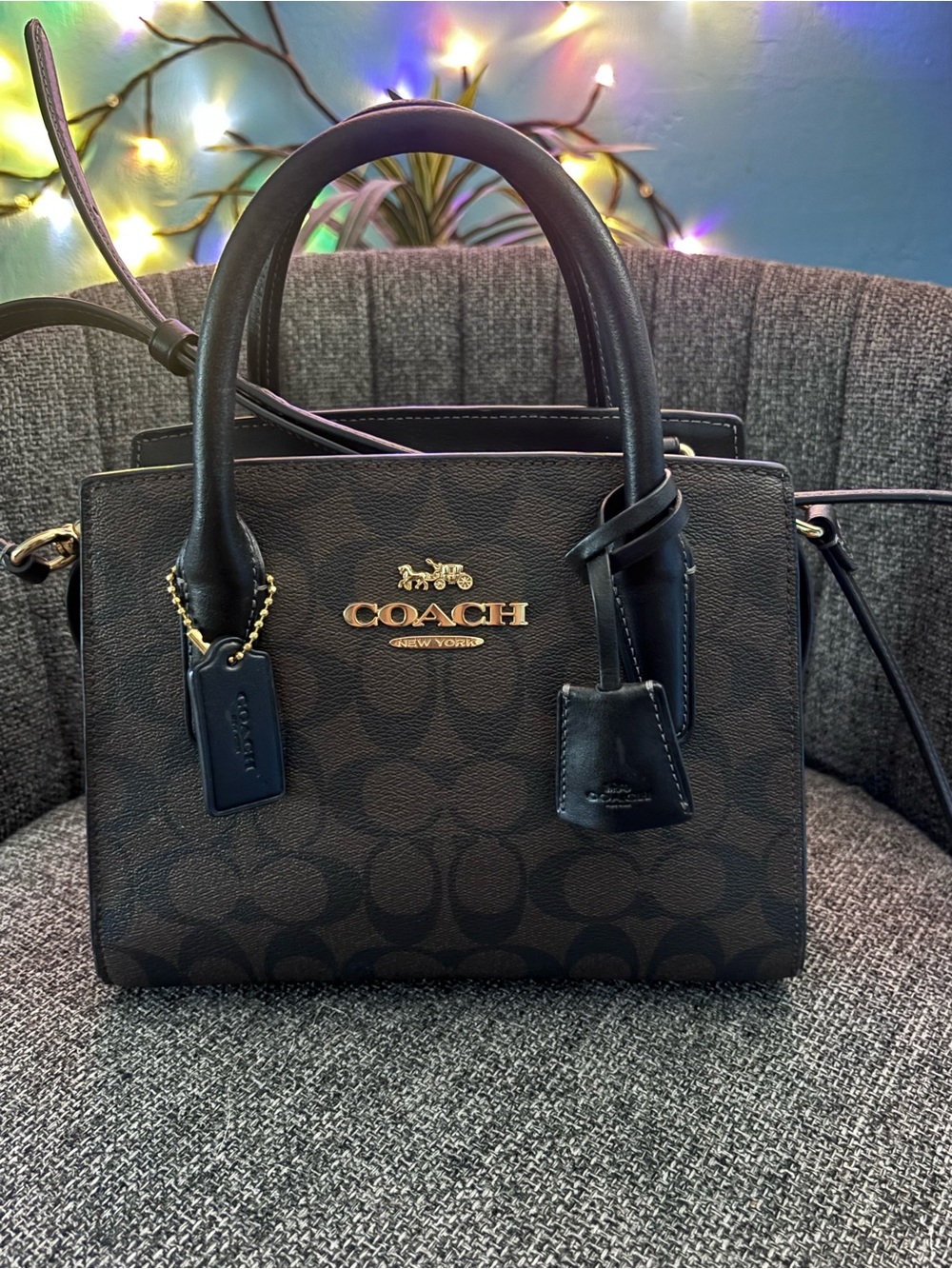 COACH Signature Canvas Andrea Satchel in Brown/Black
